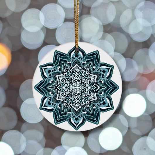Turquoise Sneeuwvlok op wit Keramisch Ornament