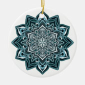 Turquoise Sneeuwvlok op wit Keramisch Ornament (Voorkant)