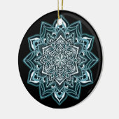 Turquoise Sneeuwvlok op zwart Keramisch Ornament (Links)