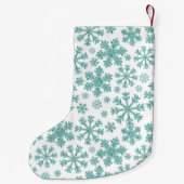 Turquoise sneeuwvlokken. Aangepast met de naam. Kleine Kerstsok (Achterkant)