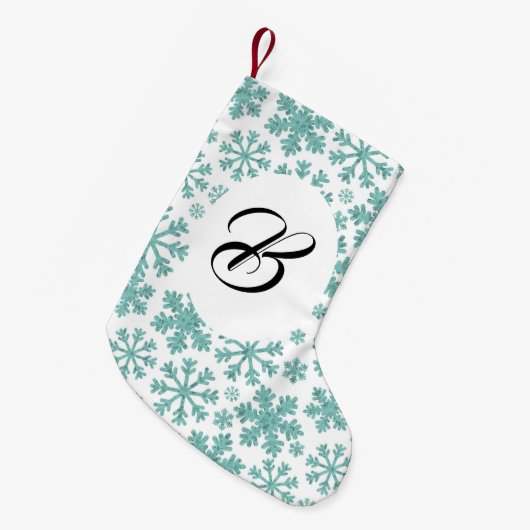 Turquoise sneeuwvlokken. Aangepast met de naam. Kleine Kerstsok (Voorkant (Hangend))