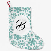 Turquoise sneeuwvlokken. Aangepast met de naam. Kleine Kerstsok (Voorkant)