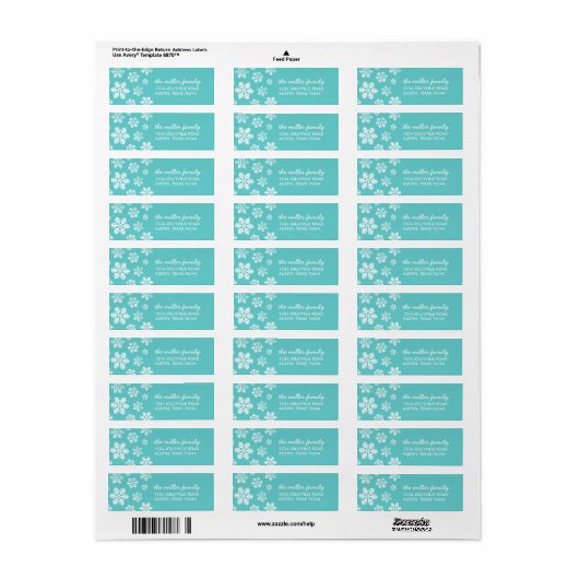 Turquoise sneeuwvlokken Gepersonaliseerde Adreseti Etiket (Full Sheet)