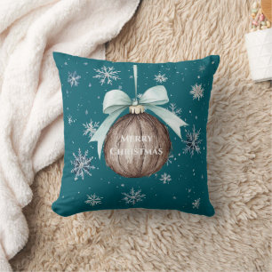 Turquoise Sneeuwvlokken Kerst Koko Noten Boog Kussen