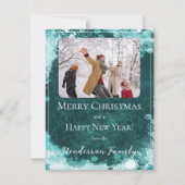 Turquoise Sneeuwvlokken Platte Kerstkaart (Voorkant)