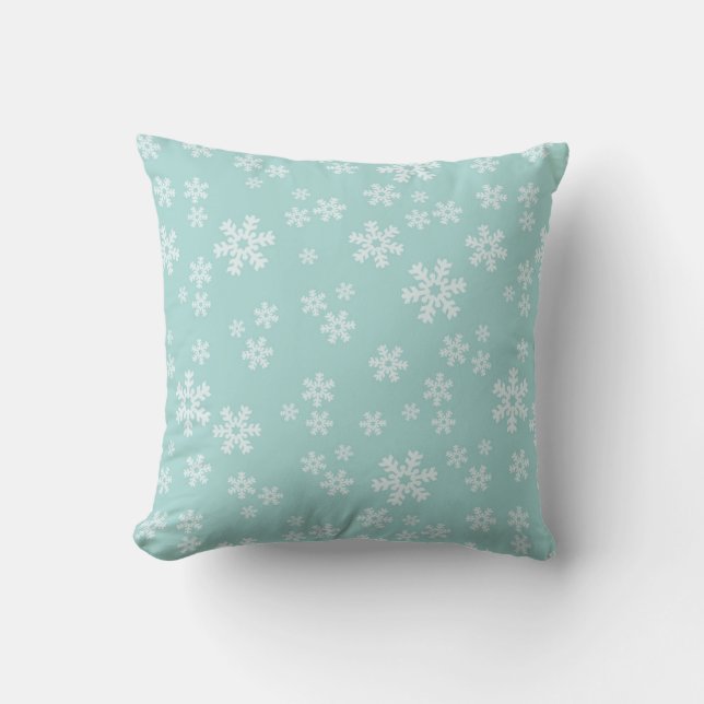 Turquoise Snowflake Kerstmis Kussen (Voorkant)