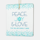 Turquoise Snowflake Peace Joy Love Custom Name Keramisch Ornament (Links)