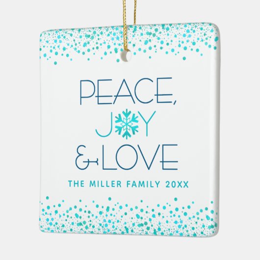 Turquoise Snowflake Peace Joy Love Custom Name Keramisch Ornament (Links)