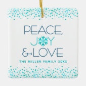 Turquoise Snowflake Peace Joy Love Custom Name Keramisch Ornament (Voorkant)