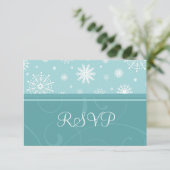 Turquoise Snowflakes kerstbruiloft RSVP-kaarten RSVP Kaartje (Staand voorkant)