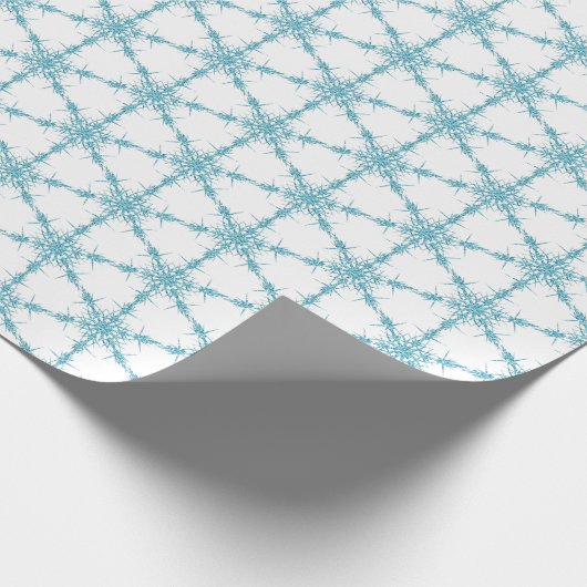 Turquoise snowflakes op wit cadeaupapier (Hoek)