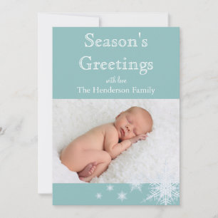 Turquoise Snowflakes Photo Holiday Card Feestdagenkaart