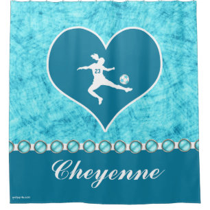 Turquoise Soccer Girl met naam en nummer Douchegordijn