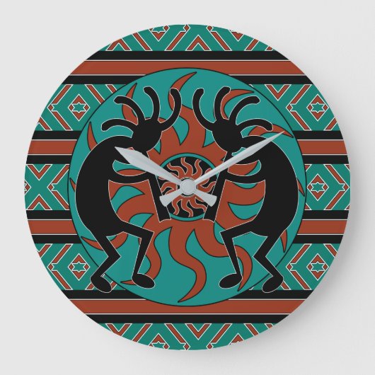 Turquoise Southwest Design Kokopelli Grote Klok (Voorkant)