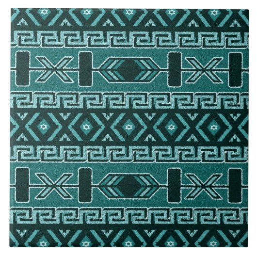 Turquoise Southwest Tribal Aztec Pattern Tegeltje (Voorkant)