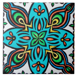 Turquoise Spaans Design Ceramic Photo Tile Tegeltje