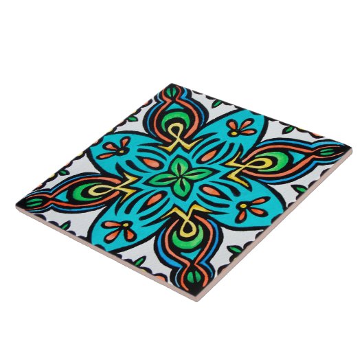 Turquoise Spaans Design Ceramic Photo Tile Tegeltje (Zijkant)