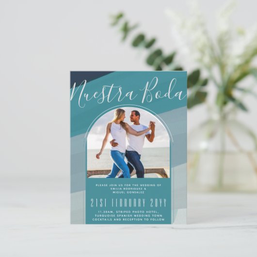 Turquoise Spaanse Bruiloft Onze Bruiloft FOTO Briefkaart (Staand voorkant)