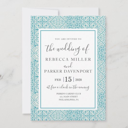 Turquoise Spanish Tiles Wedding-uitnodiging Kaart (Voorkant)