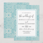 Turquoise Spanish Tiles Wedding-uitnodiging Kaart (Voorkant / Achterkant)