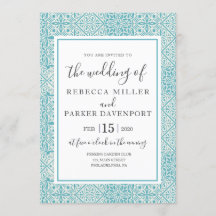 Turquoise Spanish Tiles Wedding-uitnodiging