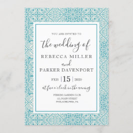 Turquoise Spanish Tiles Wedding-uitnodiging Kaart