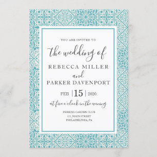 Turquoise Spanish Tiles Wedding-uitnodiging Kaart