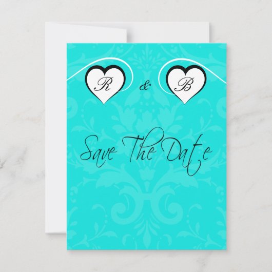 Turquoise Sparen het Initiaal van de Weddenschap v Save The Date (Voorkant)