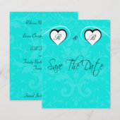 Turquoise Sparen het Initiaal van de Weddenschap v Save The Date (Voorkant / Achterkant)