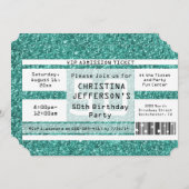 Turquoise Sparkle 50ste verjaardagsfeestticket Kaart (Voorkant / Achterkant)