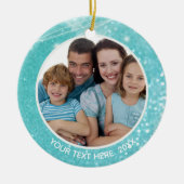 Turquoise Sparkle Bokeh, Two Photo, Two Sided Keramisch Ornament (Voorkant)