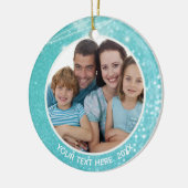 Turquoise Sparkle Bokeh, Two Photo, Two Sided Keramisch Ornament (Links)