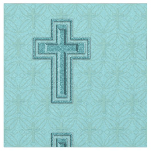 Turquoise Sparkle Cross Fabric Stof (Close Up)