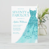 Turquoise Sparkle Dress 70ste Verjaardagsfeest Kaart (Staand voorkant)