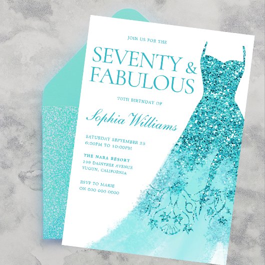 Turquoise Sparkle Dress 70ste Verjaardagsfeest Kaart