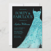Turquoise Sparkle Dress Zwart 40ste Verjaardag Par Kaart (Voorkant)