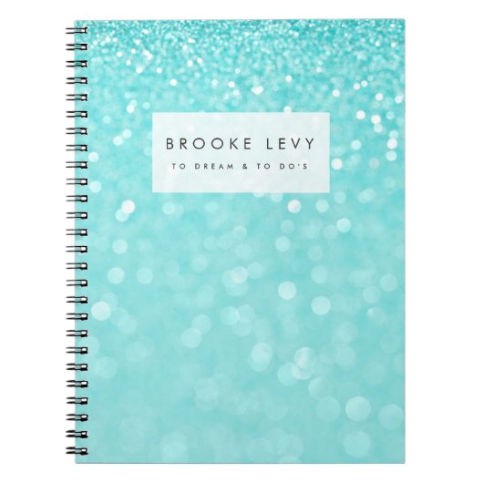 Turquoise Sparkle Gepersonaliseerd Tijdschrift Not Notitieboek (Voorkant)