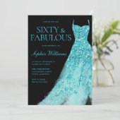 Turquoise Sparkle Gown & Black 60e verjaardag Kaart (Staand voorkant)
