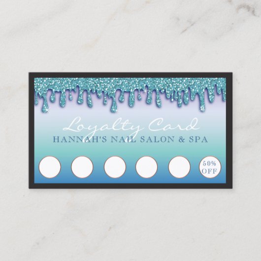 Turquoise Sparkle Nail Salon Glitter Loyaliteit Ka Visitekaartje (Voorkant)