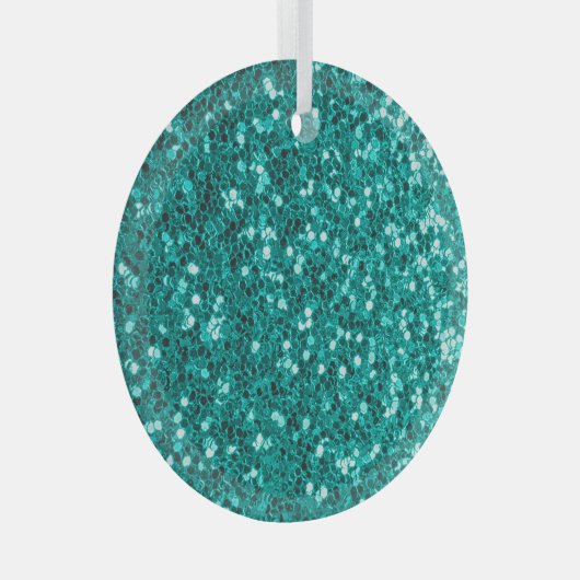 Turquoise Sparkles: Bright Close-up Foundation Glas Ornament (Voorkant Rechts)