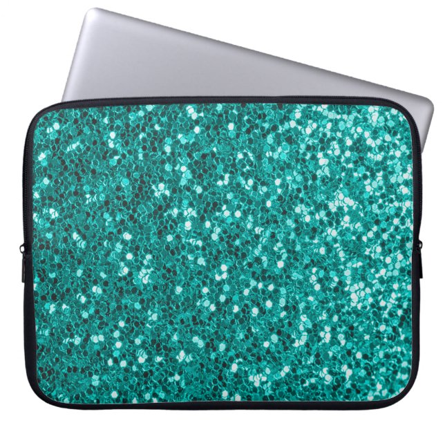Turquoise Sparkles: Bright Close-up Foundation Laptop Sleeve (Voorkant)