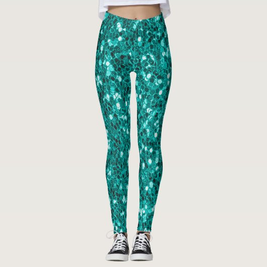 Turquoise Sparkles: Bright Close-up Foundation Leggings (Voorkant)
