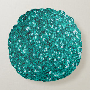 Turquoise Sparkles: Bright Close-up Foundation Rond Kussen