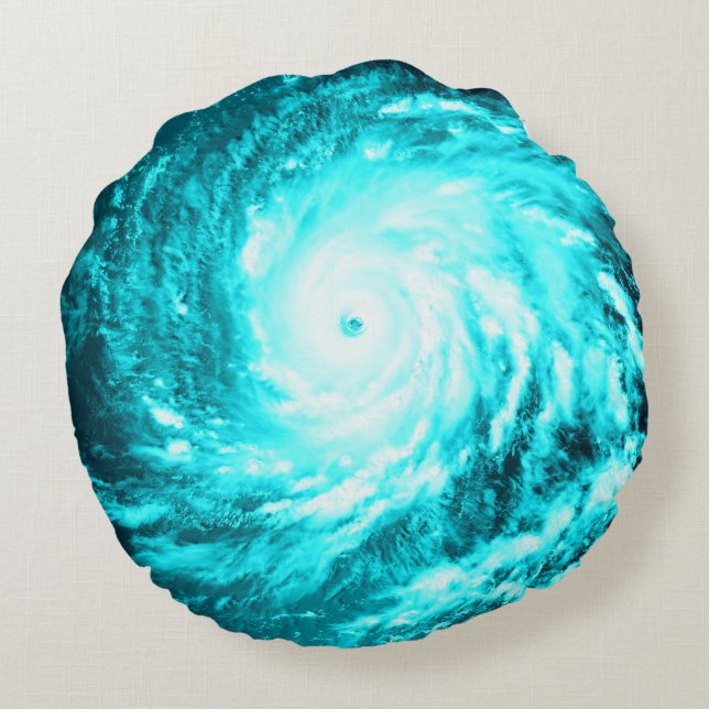 Turquoise Spiral Pinwheel Ronde Kussen (Achterkant)