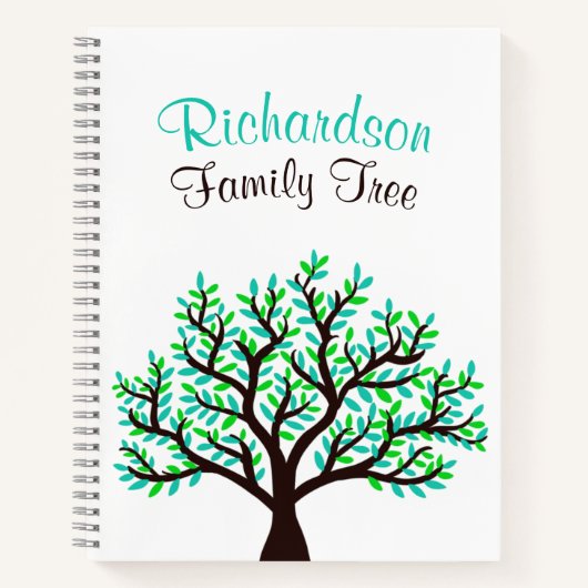 Turquoise Spring Green Leaf Genealogy Family Tree Notitieboek (Voorkant)