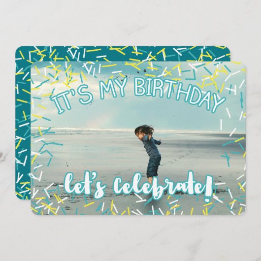 Turquoise Sprinkles | Aangepaste foto van Birthday Kaart (Voorkant / Achterkant)