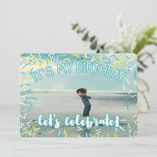 Turquoise Sprinkles | Aangepaste foto van Birthday Kaart (Staand voorkant)