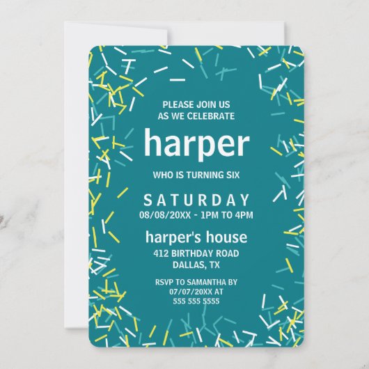 Turquoise Sprinkles | Aangepaste foto van Birthday Kaart (Achterkant)