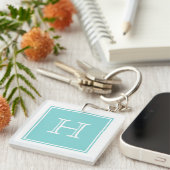 Turquoise Square Monogram Acrylische Sleutelhanger (Voorkant Rechts)