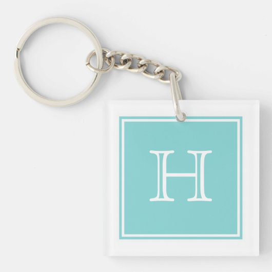 Turquoise Square Monogram Acrylische Sleutelhanger (Voorkant)